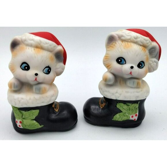 Christmas Animals Homco Ceramic Mouse Puppy Kitten Figures Santa Boots 1960s - Picture 9 of 16